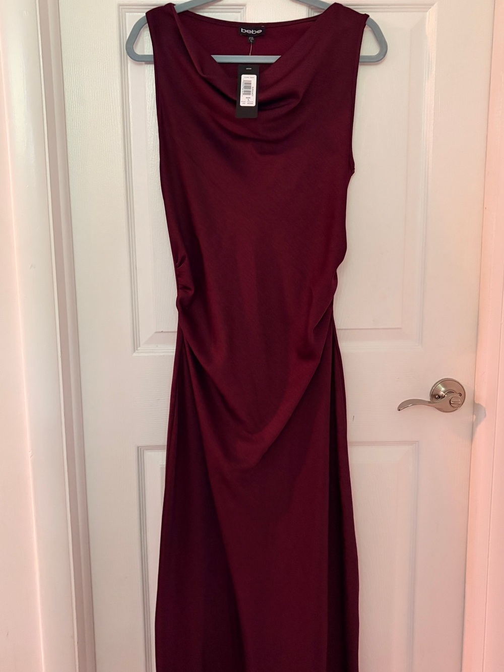 bebe Sleeveless Cowl Neck Maxi Dress in Burgundy